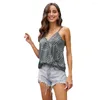 Saias Shi Ying Planta Tropical Impressão Tanque Top para Mulheres Verão 2023 V-Neck Slim Fit 251916