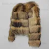 Kvinnors päls faux päls ofta 2023 Real Coat Winter Jacka Women Natural Fur Raccoon Ytterkläder O-hals Tjock varm lyx Kvinna Plus Size Streetwear T231204