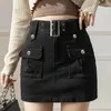 Gonne stile coreano minigonna a vita alta moda donna con cintura corta culotte Y2K streetwear grande tasca cargo