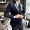 Ternos masculinos high-end moda tudo-em-um banquete casual hipster homem bonito combinando terno de couro jaqueta textura sentido de pele de veado veludo