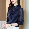 Blusas de mujer Vintage con volantes otoño primavera Oficina Blusas mujeres de un solo pecho adorno de encaje Top de manga larga camisas de moda coreana blusa