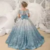 Girl Dresses Flower For Wedding Sequined Off Shoulder Big Bow Backless Kids Beauty Pageant Dress Baby Birthday Party Ball Gowns