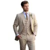 Beige Bruiloft Smoking Voor Bruidegom Bruidsjonkers 2024 Driedelige Mannen Pakken Slim Fit Prom Party Blazer Bussiness Diner Formele Slijtage Op maat gemaakte Jas Vest Broek