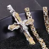 Cadenas Joyería Bizantina Oro y Plata Acero Inoxidable Cristo Jesús Cruz Colgante Collar Cadena Moda Cool298L