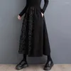 Saias saia preta escura para mulheres 2023 outono/inverno versão coreana design solto ajuste grande tamanho costura a linha faldas z3907