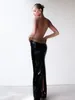 Robes décontractées Ailigou 2023 Été Femmes Luxe Sexy Sans Manches Creux Dos Noir Paillettes Longue Robe Élégante Fête De Célébrité