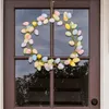 Couronnes de fleurs décoratives en mousse de 14 pouces, signe de bienvenue suspendu, faux œufs colorés, ornement de porte, décoration murale de clôture, fête à la maison