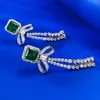 Bowknot Emerald Diamond Dingle Earring 100% Real 925 Sterling Silver Wedding Drop Earrings for Women Bridal Engagement Smycken