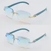 Nouveau design diamant coupe lentille bleu en bois 3524012 lunettes de soleil pour hommes sans monture pour femmes grand carré bleu bois lunettes de soleil montures de luxe pour lunettes de décoration C