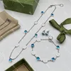 Blaue Diamant-Armbänder, Hochzeit, Verlobung, Creolen für Gfit-Frauen, ineinandergreifende Buchstaben-Kristall-Halskette
