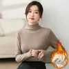 Women's T Shirts Winter Modal Pullover Tops Women Casual Slim Thicken Fleece Lined Tshirt Korean Half Turtleneck Lambwool Fluff Tee Warm