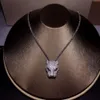 Nouveau pur 925 en argent sterling mode Zircon léopard collier bijoux de fête luxueux or blanc tête de léopard chaîne de chandail J190713182V