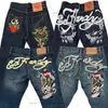 Mens Jeans Printed street jeans mens Y2K hiphop high waisted straight retro loose leg denim leggings Europe and America 231202