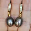 Dangle Earrings Z10653 16mm Brown-Black Rice Freshwater Pearl Gold-plating Earring CZ