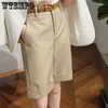 Pantaloncini da donna WTEMPO Pantaloni dritti al ginocchio a vita alta estivi con cintura Office Lady Fashion Pantaloncini casual neri cachi