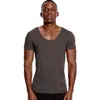 Men's Suits A2732 Deep V Neck Slim Fit Short Sleeve T Shirt For Men Low Cut Stretch Vee Top Tees Fashion Male Tshirt Invisible Casual