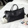 Worki jamy masy mody w kratę torba podróżna wszechstronne kobiety weekendowe nylonowe ramię duża torebka nosić bagaż czarny xa763wb304v