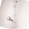 Nuovo design all'ingrosso H25CM Pink Pink Cute Kitty Stampa fumante Tubo di bong in vetro/tubo di bong da becher in vetro/tubi da giaccino per bong d'acqua da 10 pollici con ciotola carina