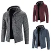 Herrgravrockar jacka vinter tjock cardigan manlig tröja blixtlås huva varm smal passform stickade fleece hoodies män m-4xl