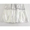 Tweedelige jurk Zilver gelaagd metallic geplooid zwierig A-lijn rokken High Street dames elastische taille taart midi rok voor feest 231202