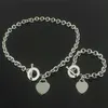 Regalo di Natale Set di braccialetti con collana d'amore in argento 925 Set di gioielli con dichiarazione di nozze Collane con ciondolo a cuore Set di braccialetti 2 in 1300p