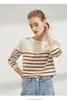 Women's Sweaters Sparkling Details Autumn And Winter Pure Cashmere Sweater Striped Round Neck Knitted Underlay