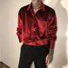 Mäns casual skjortor sammet röda kläder för män vinröd velor vintage elegant plysch blus svart fest blusa