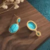 Dangle Earrings 2023 Antique Gold Craft Inlaid Turquoise S925 Silver Women's Light Luxury Jewelry