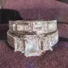 Choucong Bagues de mariage uniques faites à la main, bijoux de luxe en argent sterling 925, taille princesse, topaze blanche, diamant CZ, pierres précieuses, fête, couple de mariée, ensemble cadeau