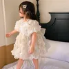 Robes de fille robe à fleurs belle demi-manches moelleux Tulle dentelle décalcomanie princesse balle première Communion Surprise cadeau d'anniversaire