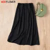 Kjolar kvinnor siden kjol 93% mullbär 7% spandex 20 momma tung solid svart en linje chic split front midi m l xl m1018