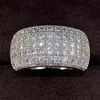 Wedding Rings Huitan Micro Paved 5 Lines CZ Ring for Women Bling Fashion Luxury Female Party Engagement Bands Jewelry 231204