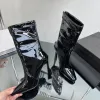 Top Rindslederstiefel, Zehenhöhe 10,5 cm, High Heels, Stiefeletten, verzierter Reißverschluss, modischer Stretchstiefel, Luxusdesigner für Damenschuhe, Fabrikschuhe, Größe 35–42, mit Box