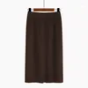 Skirts 2023 Autumn Winter Women's Medium Length One-step Skirt A-line Pants Girls' Knitted Wool Leisure Commuting Gray