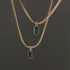 Pendant Necklaces Gold Plated Stainless Steel Snake Chain Square Zircon Emerald Black Bone Choker Necklace For Women Gift Neck Jew2815