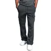 Calças masculinas homens carga jogger outono inverno sweatpant casual sólido multi-bolso solto macacão de perna reta calças de treino de fitness