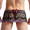 Mutande da uomo sexy Sissy Lingerie di pizzo Gonna Clubwear Mutandine Indumenti da notte Biancheria intima trasparente Prospettiva Biancheria da notte Slip