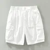 Shorts masculinos verão algodão cor sólida fina praia solta vários bolsos casual respirável hip hop zíper masculino jogger pant