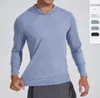 Lu Men Hoodie Camisa de secagem rápida com manga comprida Camisetas de treino de corrida Respirável Compressão Equitação Top Moda e atmosfera 114