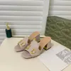 High Heels Hausschuhe Damen Designer Sommer Leder Mode Stil offene Zehen vielseitige Flip-Flops Blockabsätze Dame Back-Leere Sandalen