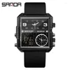 Wristwatches SANDA 6023 Casual Personality Business Men's Watch Fashion Square Electronic Cool Stainless Steel Luminous