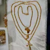 Anhänger Halsketten 3 stücke Afrika Karte Kreuz Nofretete Halskette Set Für Frauen Männer Gold Farbe Edelstahl Ägyptischer Schmuck266a