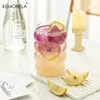 Mugs 16OZ Drinking Glasses With Glass Straw 4pcs Set 350ML470ML Shaped Glass Cups Beer Glasses Iced Coffee Tumbler Cup 231204