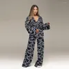 Vêtements de nuit pour femmes Pyjamas d'été en soie Femmes 2 pièces Pantalon et chemisier Ensemble Chemise à manches longues Chic Élégant Loungewear Home Suit Outfit