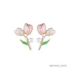 Stud French Light Luxury Pink Tulip Flower Pearl Stud Earrings For Women Korean Zircon Exquisite Earring Party Christmas Jewelry Gift R231204