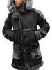 Winter Herren Haarkragen mittellange Kapuzenjacke einfarbig langärmelige Oberbekleidung Spleißen Krokoknöpfe Parker Mantel Mode Street Trend warme Jacke 2A3IV