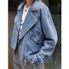 Damenjacken Frühling Herbst Motorrad Jeansjacke Frauen Mode Revers Reißverschluss Kurze Jeans Mantel Streetwear Vintage Lose Outwear Weiblich