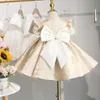 Kızın Elbiseler Bebek Kız Prenses Elbise Puf Kılıf Bebek Toddler Teen Bow Vestido Altın Partisi Doğum Günü Balow
