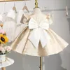 Mädchen Kleider Baby Mädchen Prinzessin Kleid Puff Sleeve Infant Kleinkind Teen Bogen Vestido Gold Party Geburtstag Ballkleid Weihnachten Kleidung 1 14Y 231204