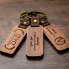 Custom Logo Personalized Leather Keychain Pendant Beech Wood Carving Keychains Luggage Decoration DIY Thanksgiving Day Gift RRE12108 ZZ